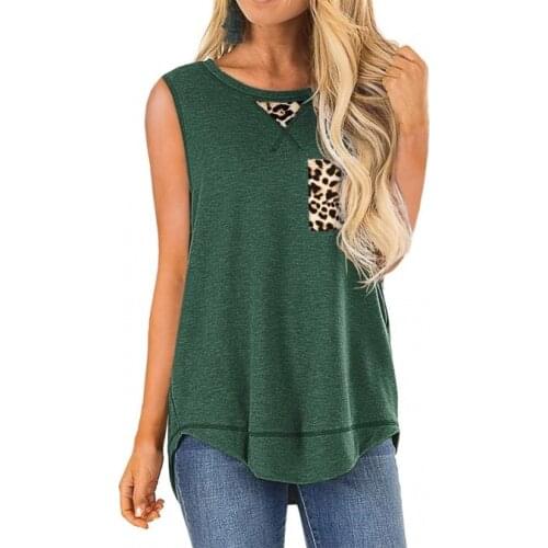 Spring and Summer 2020 Round Neck Sleeveless Patchwork Leopard Print Vest Irregular T-shirt