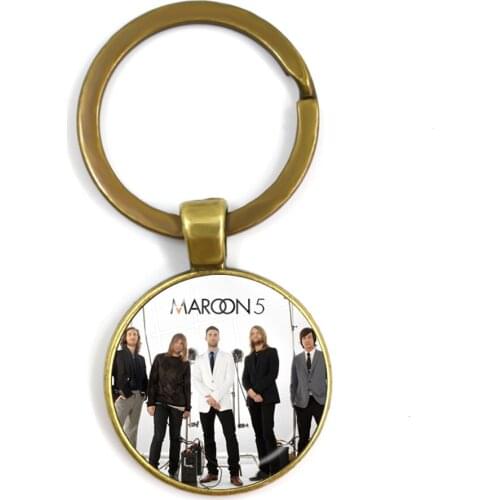 1pcs 25mm Round Glass Cabochon Handmade Maroon 5 Keychain For Fridends Backpack Buckle Rock Band For Fans Gift Keyring
