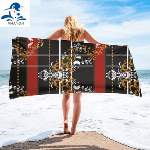 1Pcs Quicky-dry Microfiber Bath Towels Golden Pattern 75*150cm Lattice Beach Towel Large Sport Towels Camping Accessories