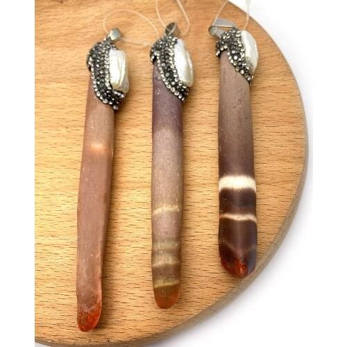 1pc Natural Shell Pendant Set Auger Adorn Article Irregular Shape with Rhinestone and Pearl DIY Making Necklace 11x80-11x100mm