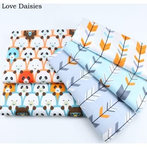 100% cotton twill cloth cartoon ORANGE BLUE gray panda arrow fabrics for DIY crib bedding cushion dress handwork home decor