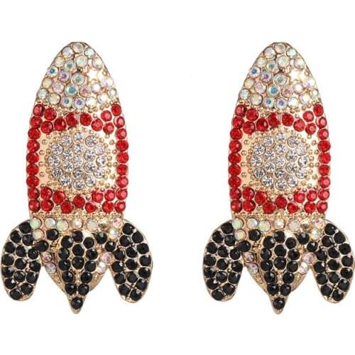 2020 Full Rhinestone Rocket Shape Drop Earrings Women High Quality Punk Bride Jewelry Long Hanging Earrings Femme ZA Earrings