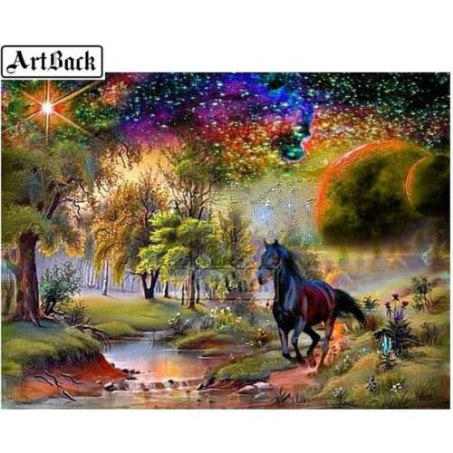 5d diy diamond painting horse tree landscape 3D diamond embroidery full square / round drill rhinestone mosaic home decoration