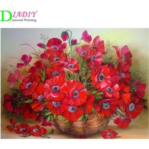 Diamond Painting Poppy Flower Cross Stitch Needlework DIY Mosaic Embroidery Full Square Rhinestone Decoration Home