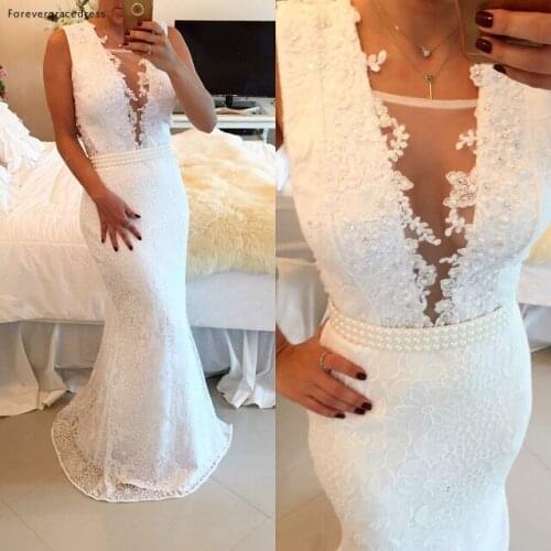 White Color Prom Dress Mermaid Lace Sweep Train Long Special Occasion Party Gown