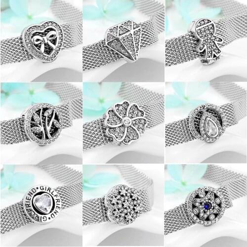 2021 Hot sale 925 Sterling Silver Sparkling CZ round Clip Charms Beads fits Reflexion Women Bracelet DIY Jewelry Gift