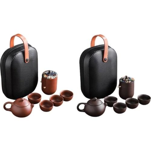 Purple Sand Tea Cups Ceramic Portable Teapot Set Outdoor Travel Gaiwan Tea Cups