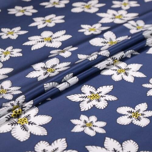 1.08 Meter X 1 Meter Blue Flower Stretch Elastic Satin Painted Fabric For Making Clothes Clothing Mulberry Silk