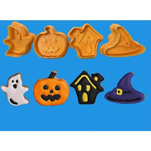 4pcs Halloween Pumpkin Ghost hat tree Cake Molds Mould Fondant Tools Cookie Cutter Biscuit Stamp Mould Baking Sugarcraft Mold