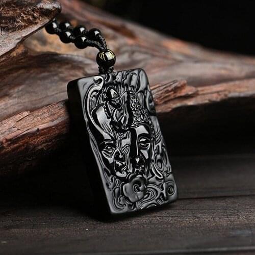 Fine Jewelry Natural Genuine Obsidian Jambhala God of Wealth Buddha Amulet Pendant Necklace Free Shipping