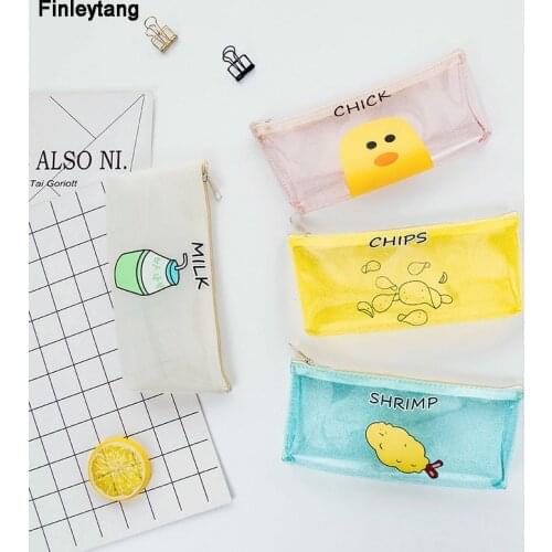 Kawaii Transparent Glitter Fun Snack Inverted Trapezoidal Pencil Case Cute Cartoon Pencil Bag Stationery Storage Cosmetic Bag