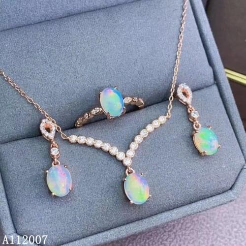 KJJEAXCMY fine jewelry 925 sterling silver natural opal earrings ring pendant necklace classic ladies suit support testing