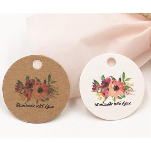 300 pcs round Thank you labels 3cm hand made with love Kraft paper tags for clothing handmade paper gift tag price lists for you