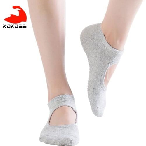KoKossi Terry Halter Yoga Socks Yoga Exercises Prevents Friction Breathable Skin-friendly Non-pilling Anti-slip PVC Sports Socks