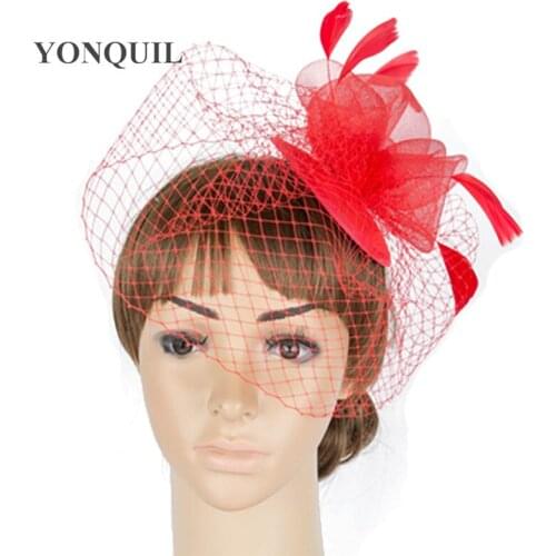 The Fashion White Feather Fascinator Hat high Quality Hot Pink Red Wedding Hair Accessories Wholesale and Retail 6Pcs/LOT MYQ063