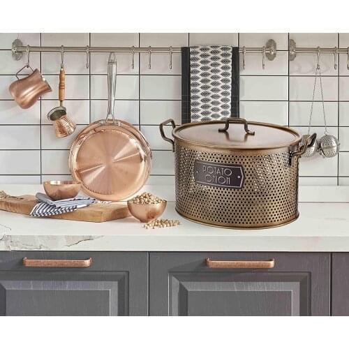 The Mia Galvanized 24x46cm 2-Potato-Onion Bucket Gold GLV0664