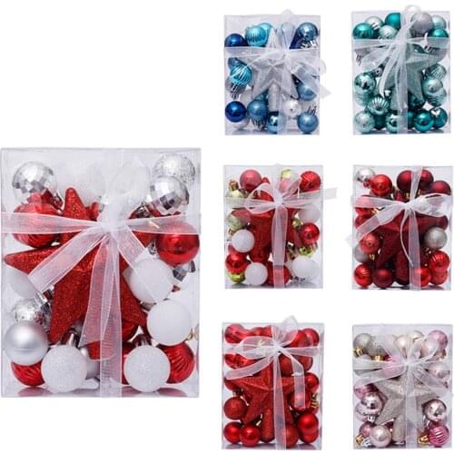 3CM Christmas Ball Tree Top Goden Gliter Star Gift Box Set Bling Glitter Powder Christmas Tree Pendant Box Hanging Decorations