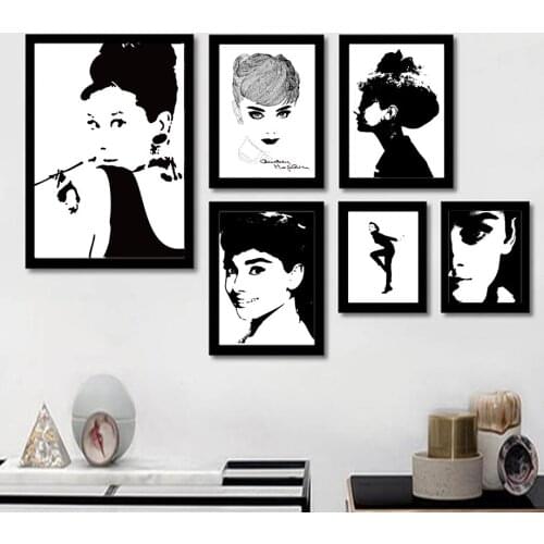 Wall Art Canvas Painting Fashion Movie Star Hepburn Black White Nordic Posters And Prints Wall Pictures For Living Room Decor