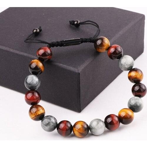 New High Quality Natural Stone Tiger Eye/Eagle/Malachite Stone Friendship Macrame Beads Bracelet For Men