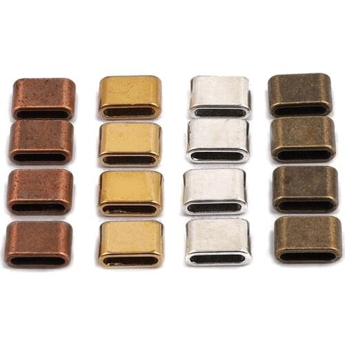 20PCS Vintage Tibetan Silver/Bronze 10x2mm Flat Slider Spacer For Flat Leather Cord Bracelet Jewelry Making Findings Accessories