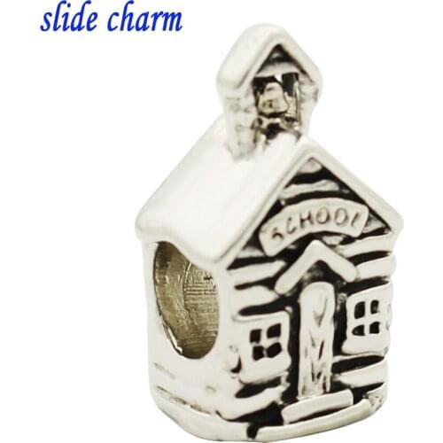 Slide charm Free shipping black and white church building religious schools charm beads fit Pandora bracelet