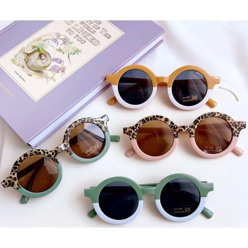 New Children Cute Cartoon Bear Shape Round Sunglasses Girl Boy Leopard Double Color Vintage Sunglasses UV Protection Classic Kid