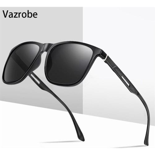 Vazrobe Fashion Sunglasses Male Polarized Sun Glasses for Men TR90+aluminum Square Oversized Wide Frame Driving Shades Classic