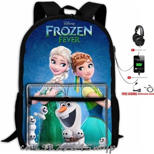 Student School Backpack Teenage Frozen Elsa Girl Boys Bookbag USB Anti-theft Laptop Canvas Waterproof Backpack for Men