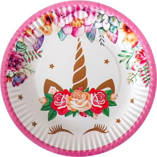 Unicorn Birthday Party Decoration Kids Tablecloth Disposable Paper Plates Cup Baby Shower Unicorn Theme Disposable Tableware Set