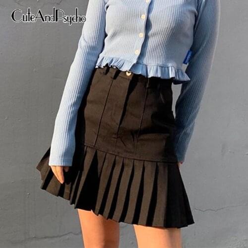 Vintage Korean Y2K Pleated Skirts Women Harajuku Fashion High Waisted Skirts Sexy Summer Aesthetic 2000s Outfits Cuteandpscho