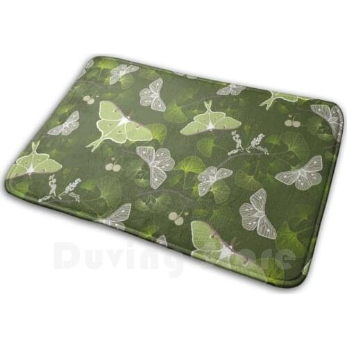 Butterflies Luna Moth Green Carpet Mat Rug Cushion Soft Non - Slip Luna Moth Ginkgo Leaves Nature Forest Woodland Animals