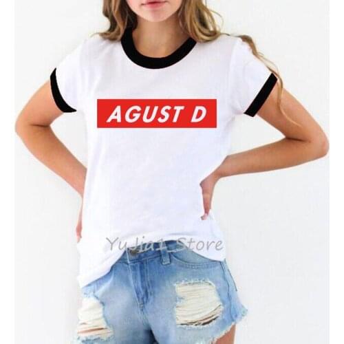 Agust D Letter Print Tshirts Women Vogue Summer Fashion T Shirt Femme Kawaii Korean Clothes Hip Hop Kpop Female T-Shirt Tops