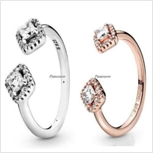 Authentic 925 Sterling Silver Ring Square Sparkle Open Ring With Crystal For Women Wedding Party Gift Pandora Jewelry