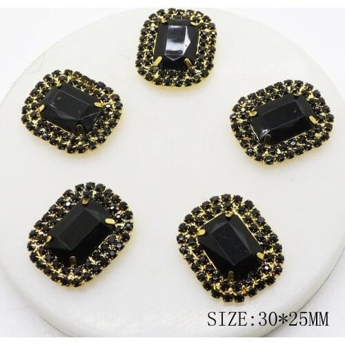 ZMASEY Black Sewing Buttons 5Pcs/Lot 25*30mm DIY Handwork Invitation Ribbon Card Decoration Rectangle Gold Button Accessories