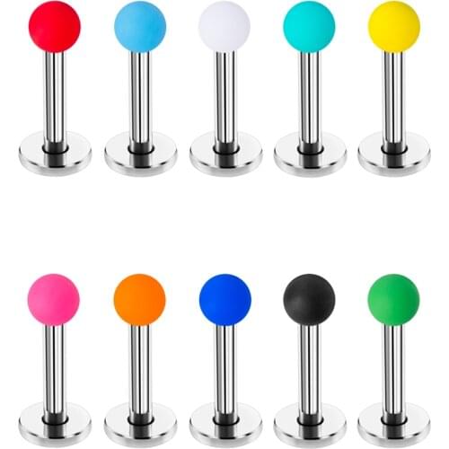 10Pcs 1.2x8mm Bar Hot Lip Nose Ring Rubber Painting Acrylic Ball Helix Stud Piercing Tragus Cartilage Conch Piercing Ear Jewelry