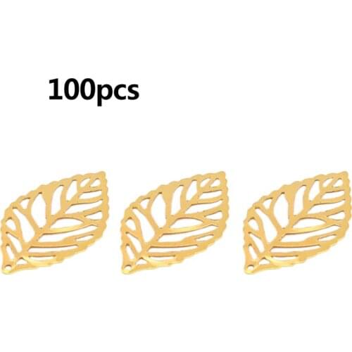 100 pcs/Pack Openwork Leaf Metal Flower Frame Pendant Charm DIY UV Resin Necklace Jewelry Making R2LE