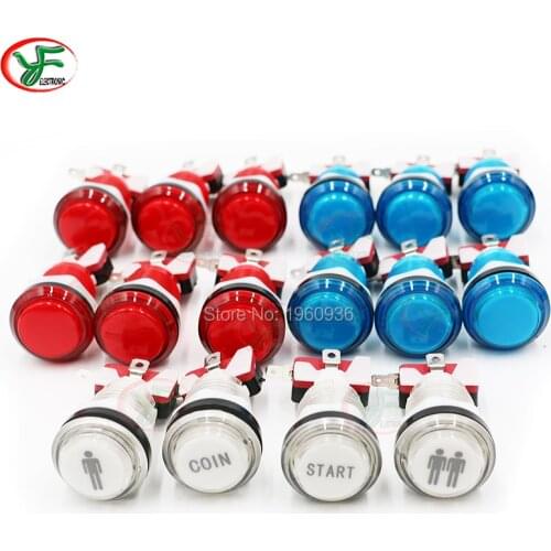 16pcs 32mm Clear plastic push button switch 12V Illuminated Arcade Button With 1P 2P COIN START Logo For Arcade Raspberry Pi DIY