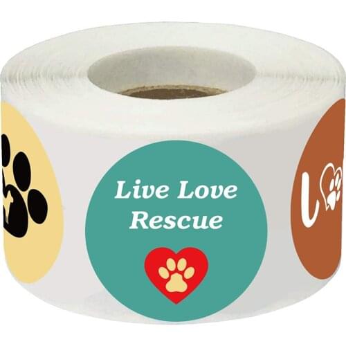 2 inch Live Love Rescue Animal Adoption Stickers with Paw Print 250pcs Paw Print Heart Stickers for Animal-Themed Party 3 Design