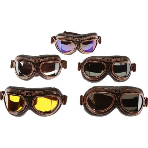1Pc Retro Motorcycle Goggles Glasses Classic Goggles Fit Pilot Steampunk ATV Bike Helmet Copper Frame Glasses Anti UV Fog Wind