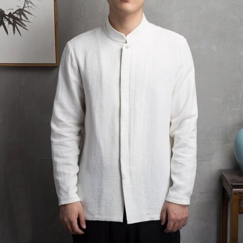 2021 Chinese Style Cotton Linen Long Sleeve Shirts Men Clothing Retro Tang Suit Stand Up Collar Top Plus Size Clothes Male 30211
