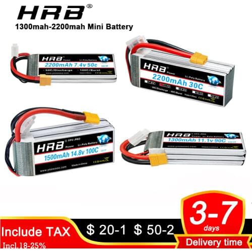 HRB Lipo Battery 2S 3S 4S 5S 6S 7.4V 11.1V 14.8V 18.5V 22.2V 1500mah 1800mah 2200mah 50C 100C For Racing Drone FPV Quadcopter