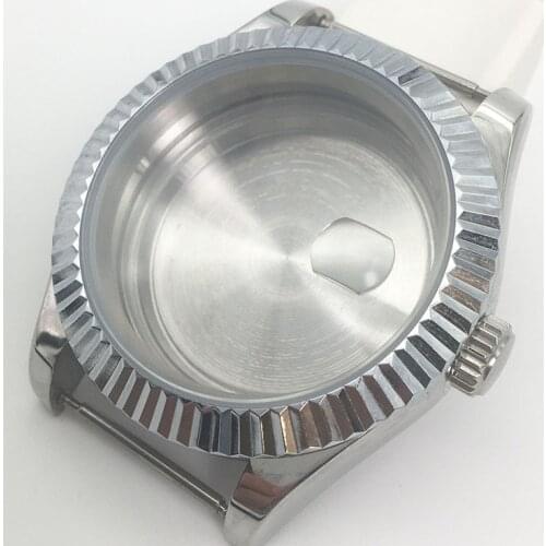 40mm Mens Watch Accessories Sapphire Glass Date Window Silver Watch Case for ETA Miyata 2813 Movement