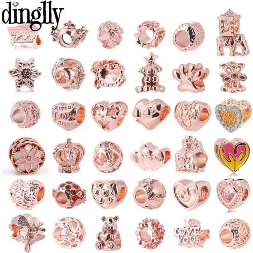 Dinglly Rose Gold Animal Beaded Heart Hive Charm Fit Bracelet & Necklace For Women Fashion Snake Bone Bracelet Accessory Beads