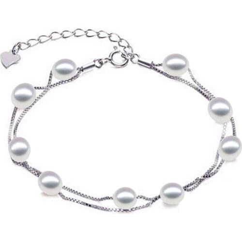 New Double-deck design 925 Sterling silver bracelet real natural freshwater pearls bracelets for women Free shipping
