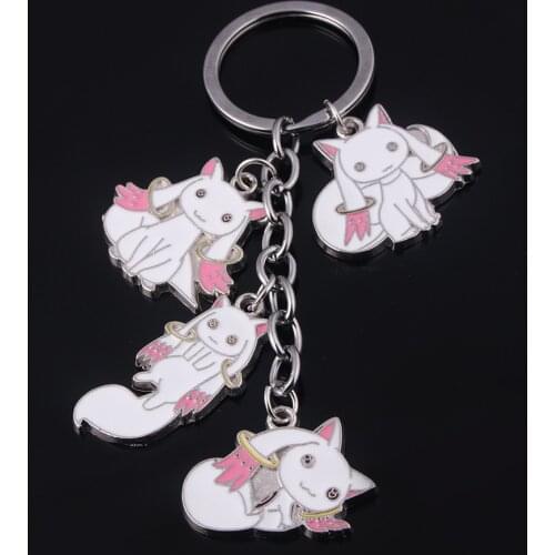 Anime Puella Magi Madoka Magica Incubator QB Kyubey Cute Cartoon Enamel Alloy Keychain Keyring Keyfob Key Chain Accessories Gift