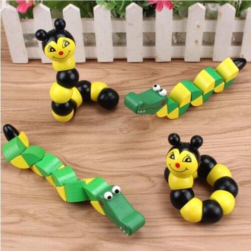 Kids Cute Caterpillar Educational Toy Baby Children Wooden Flexible Twist Worm BX0D