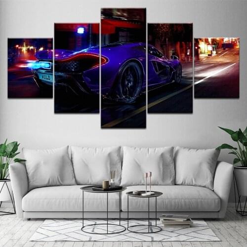 Home Decor For Living Room Printed HD Pictures 5 Piece Frame blue Luxury Sports Car Painting Wall Art Bar restaurant decoration