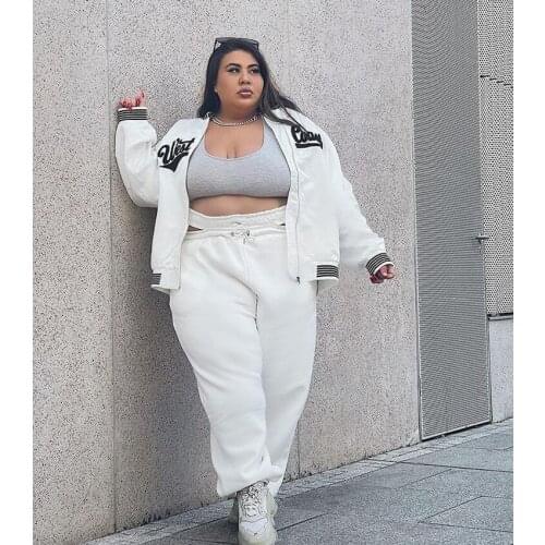 DPSDE 2021 Plus Size Lady Hot Sale Street Hip Hop Style Sets Long Sleeve Zipper Top Elastic Short Pants Printed Two Piece Sets