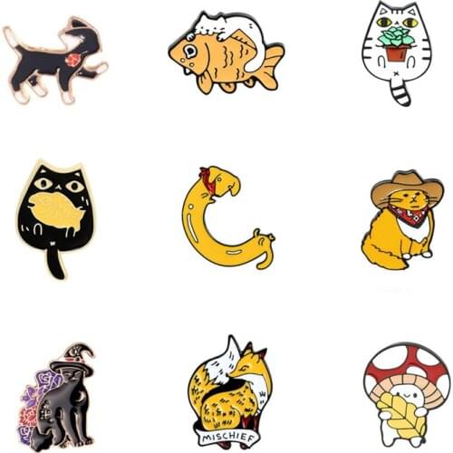 Cute Animal Lapel Pins Enamel Badges Cat And Dog Anime Brooches For Backpack Women Cartoons Decorative Badges Hijab Pin Brooches