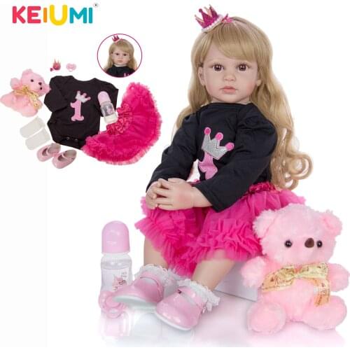 KEIUMI Lovely Fashion Toy As Princess 24 Inch Baby Reborn Girl Doll Soft Silicone Cloth Body Bonecas Meninas Toy Birthday Gifts